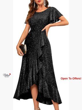 Sequin Formal Party Dress Flutter Short Sleeve Cocktail Wedding